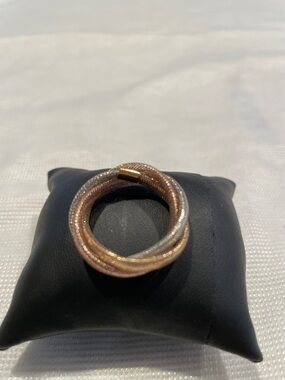 Italian Tri-Tone Mesh Twist Ring - Rose, Gold & white gold